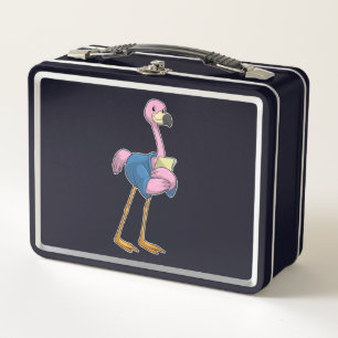 Flamingo als Secretary mit Notepad Metall Brotdose