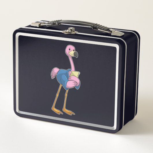 Flamingo als Secretary mit Notepad Metall Brotdose (Vorderseite)