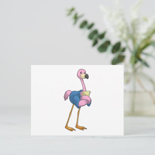 Flamingo als Secretary mit Notepad Postkarte (Stehend Vorderseite)
