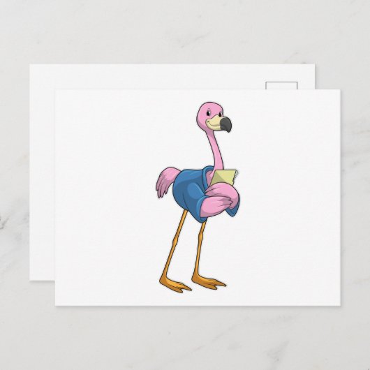 Flamingo als Secretary mit Notepad Postkarte (Vorne/Hinten)