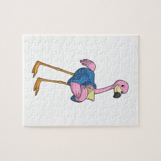 Flamingo als Secretary mit Notepad Puzzle (Horizontal)