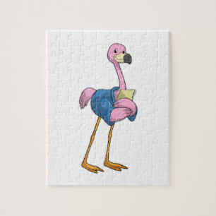 Flamingo als Secretary mit Notepad Puzzle