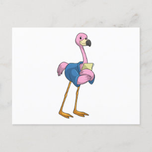 Flamingo als Sekretär mit Notizblock Postkarte