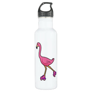 Flamingo als Skater mit Roller-Skaten Edelstahlflasche