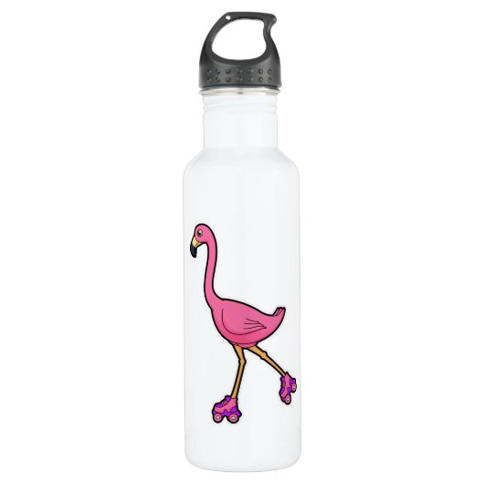 Flamingo als Skater mit Roller-Skaten Edelstahlflasche (Vorderseite)