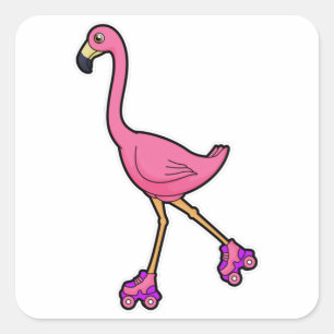 Flamingo als Skater mit Roller-Skaten Quadratischer Aufkleber