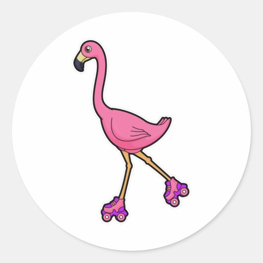 Flamingo als Skater mit Roller-Skaten Runder Aufkleber (Vorderseite)