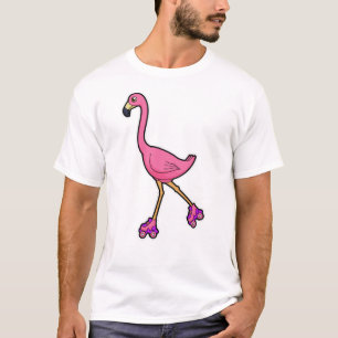 Flamingo als Skater mit Roller-Skaten T-Shirt