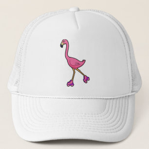 Flamingo als Skater mit Roller-Skaten Truckerkappe