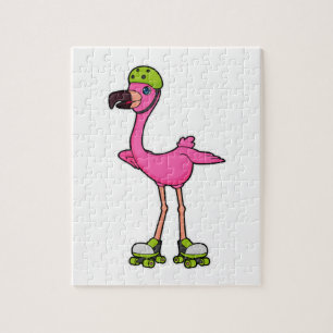 Flamingo als Skater mit Rollerskates und Helm Puzzle