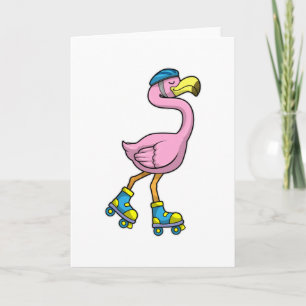 Flamingo als Skater mit Rollschuhen und Helm Karte