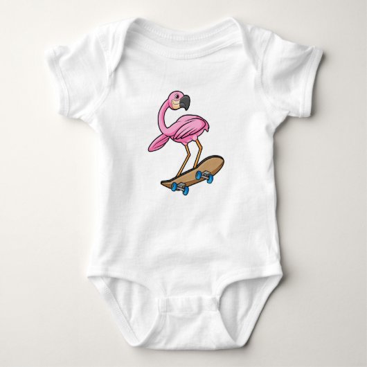 Flamingo als Skater mit Skateboard Baby Strampler (Vorderseite)