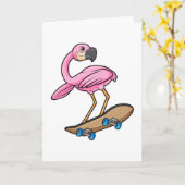 Flamingo als Skater mit Skateboard Karte (Gelbe Blume)