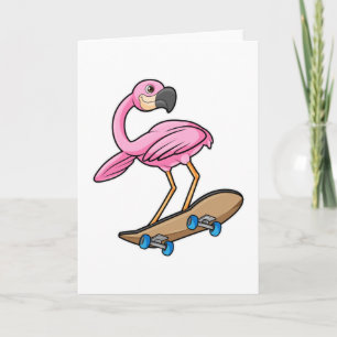 Flamingo als Skater mit Skateboard Karte