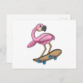 Flamingo als Skater mit Skateboard Postkarte (Vorne/Hinten)