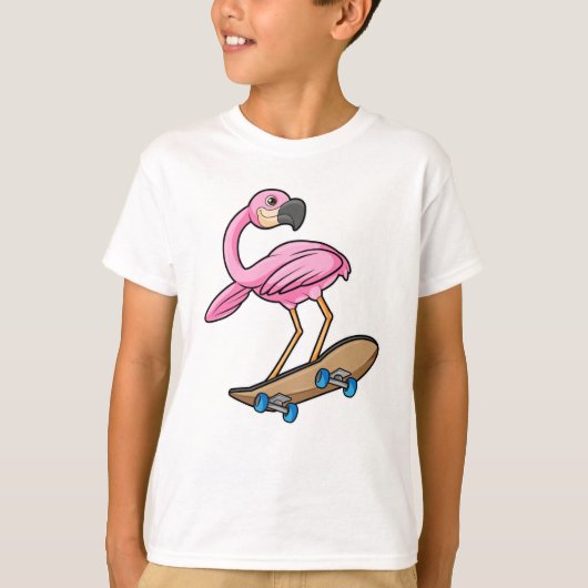 Flamingo als Skater mit Skateboard T-Shirt (Vorderseite)