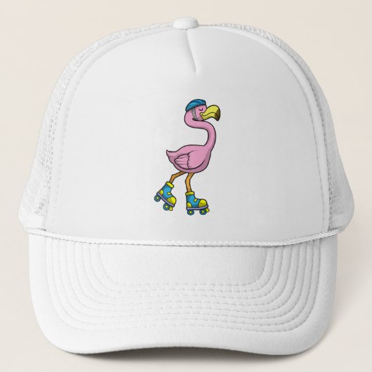 Flamingo als Skater mit Skaten & Helmet Truckerkappe (Vorderseite)