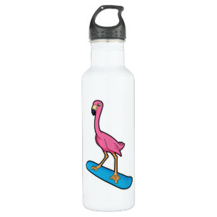 Flamingo als Snowboarder mit Snowbaord Edelstahlflasche