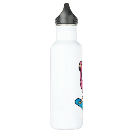 Flamingo als Snowboarder mit Snowbaord Edelstahlflasche (Links)
