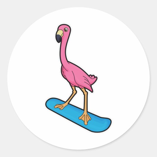 Flamingo als Snowboarder mit Snowbaord Runder Aufkleber (Vorderseite)