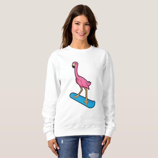 Flamingo als Snowboarder mit Snowbaord Sweatshirt (Vorne ganz)