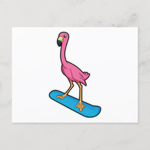 Flamingo als Snowboarder mit Snowboard Postkarte