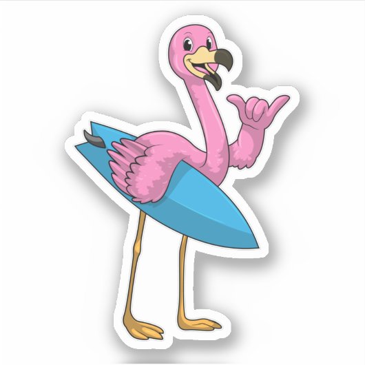 Flamingo als Surfer mit Surfboard Aufkleber (Vorderseite)