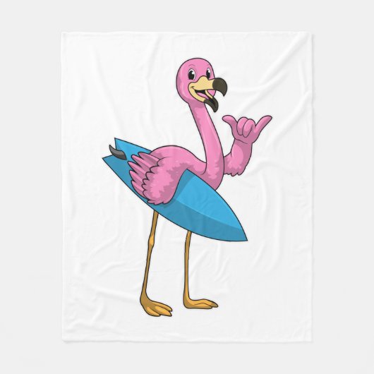Flamingo als Surfer mit Surfboard Fleecedecke (Vorderseite)