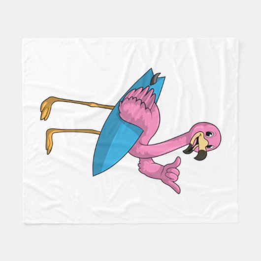 Flamingo als Surfer mit Surfboard Fleecedecke (Vorderseite (Horizontal))