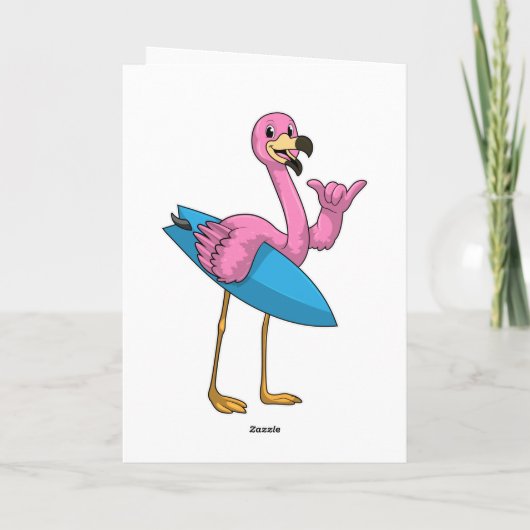 Flamingo als Surfer mit Surfboard Karte (Rückseite)