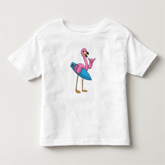 Flamingo als Surfer mit Surfboard Kleinkind T-shirt (Vorderseite)