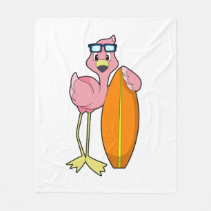 Flamingo als Surfer mit Surfboard.PNG Fleecedecke