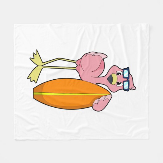 Flamingo als Surfer mit Surfboard.PNG Fleecedecke (Vorderseite (Horizontal))