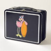 Flamingo als Surfer mit Surfboard.PNG Metall Brotdose (Vorderseite)