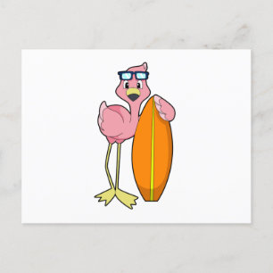 Flamingo als Surfer mit Surfboard.PNG Postkarte