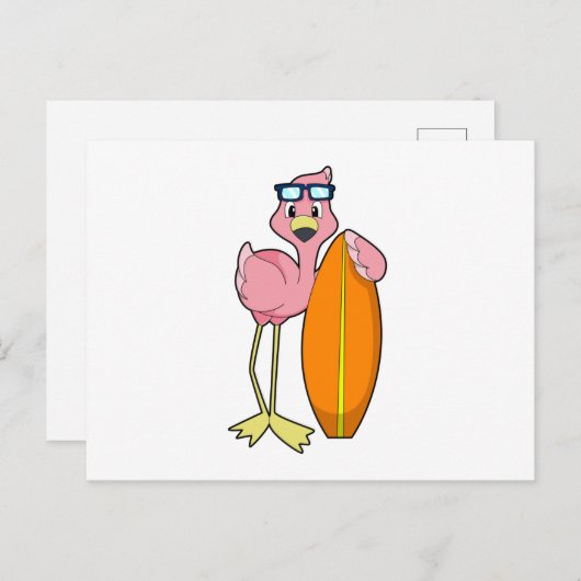 Flamingo als Surfer mit Surfboard.PNG Postkarte (Vorne/Hinten)