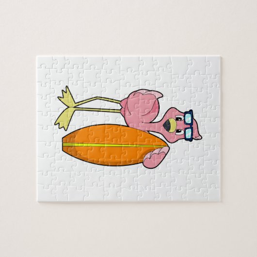 Flamingo als Surfer mit Surfboard.PNG Puzzle (Horizontal)