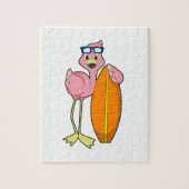 Flamingo als Surfer mit Surfboard.PNG Puzzle (Vertikal)