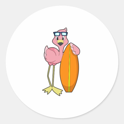 Flamingo als Surfer mit Surfboard.PNG Runder Aufkleber (Vorderseite)