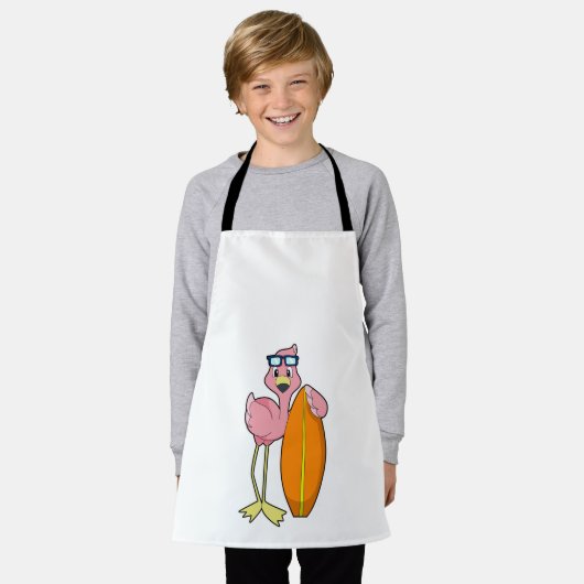 Flamingo als Surfer mit Surfboard.PNG Schürze (Getragen)