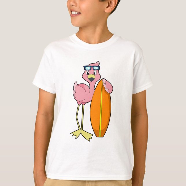 Flamingo als Surfer mit Surfboard.PNG T-Shirt (Vorderseite)