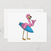 Flamingo als Surfer mit Surfboard Postkarte (Vorne/Hinten)