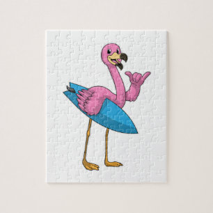 Flamingo als Surfer mit Surfboard Puzzle