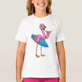 Flamingo als Surfer mit Surfboard T-Shirt (Vorderseite)