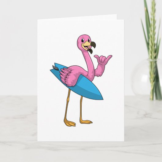 Flamingo als Surfer mit Surfbrett Karte (Vorderseite)