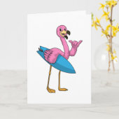 Flamingo als Surfer mit Surfbrett Karte (Gelbe Blume)