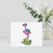 Flamingo als Wanderer mit Rucksack Postkarte (Stehend Vorderseite)