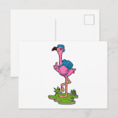 Flamingo als Wanderer mit Rucksack Postkarte (Vorne/Hinten)
