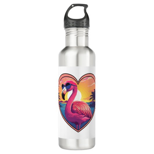 Flamingo am Strand Edelstahlflasche (Vorderseite)