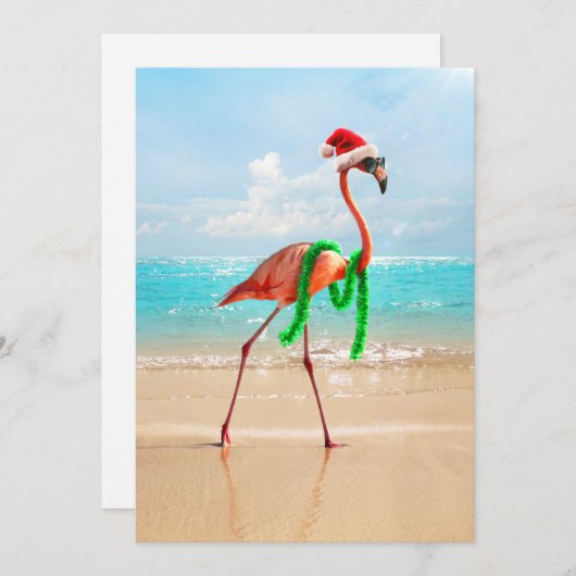 Flamingo am Strand Einladung (Vorne/Hinten)